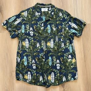 Men tropical Hawaiian surf button casual summer vacation shirt large Free Planet